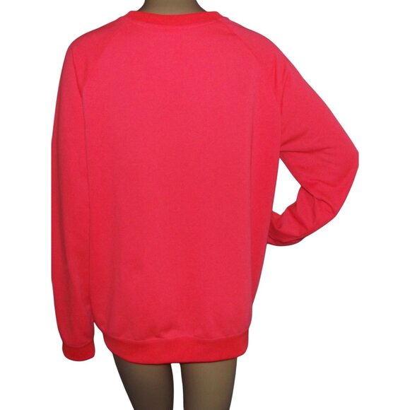 Adidas Sweatshirt Womens Size XL Neon Pink Coral red Trefoil crew neck - Picture 2 of 11